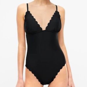 J. Crew Scalloped One-Piece Swimsuit Black M